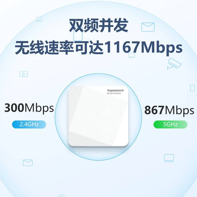 Wi-Fi 5双射频室内放装型无线接入点AP-TG130-T型号